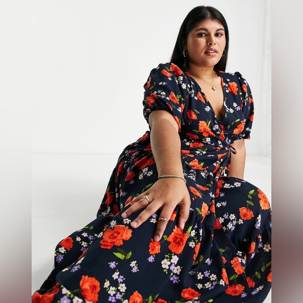 Asos Design Curve Wrap Front Tiered Smock Midi Dr… - image 1